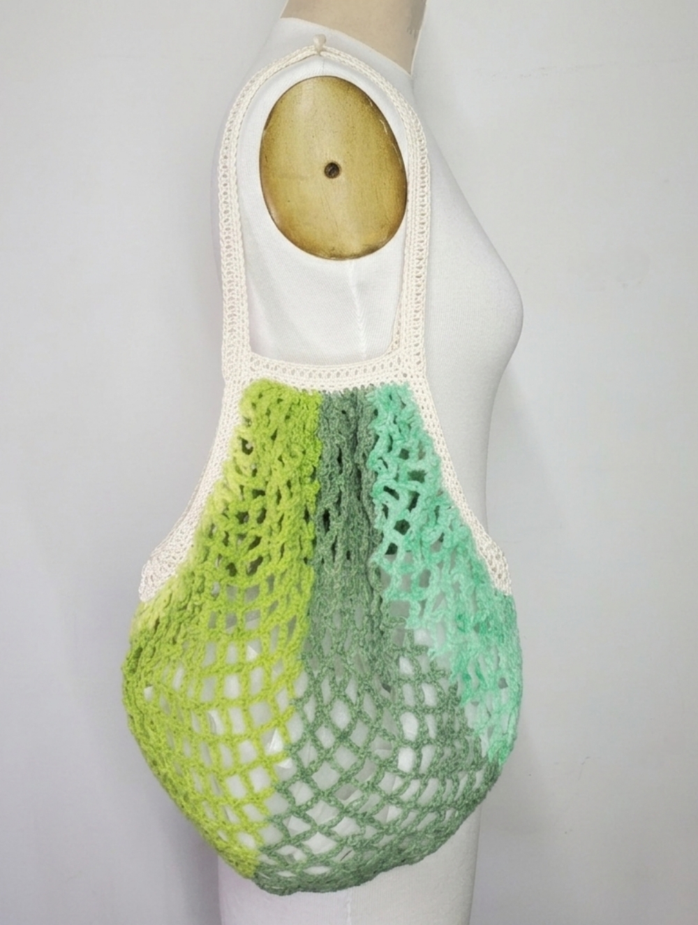 Farmers Market Bag Handmade Green Crochet French Net Sack Cotton Grocery Beach
